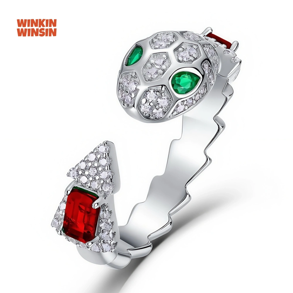 WINKIN WINSIN CMA GRC Certificated Real 925 Sterling Silver Snake Rings For Women Lab Grown Emerald Ruby Gemstones Ring Jewelry