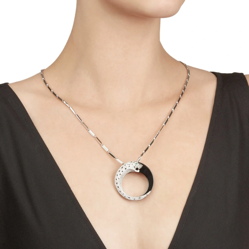 WINKIN WINSIN Brand Carbon Diamond Double Sided Leopard Black Enamel Women Pendant 925 Sterling Silver Necklace Pendants Jewelry