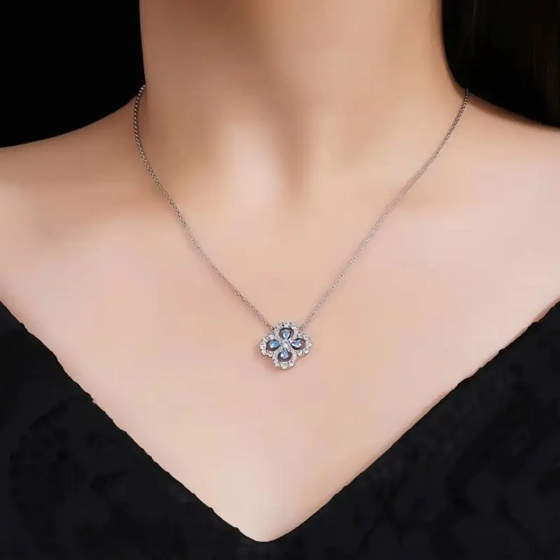 WINKIN WINSIN Brand 925 Sterling Silver Four-Leaf Clover Necklaces Lab Grown Gemstones Necklace Pendant Jewelry For Women