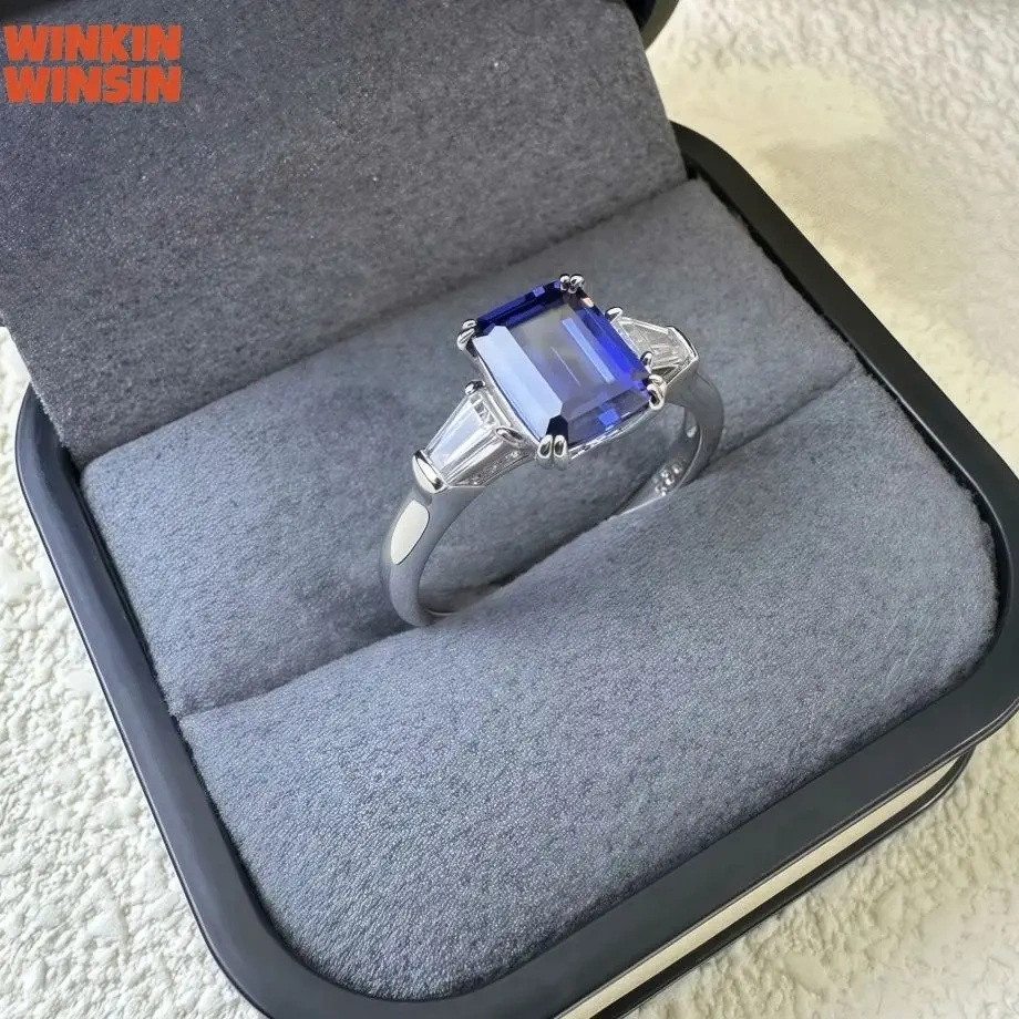 WINKIN WINSIN Brand MST Hot Sales 2.5ct Synthetic Sapphire Tanzanite 925 Sterling Silver High Carbon Diamond Ring Jewelry