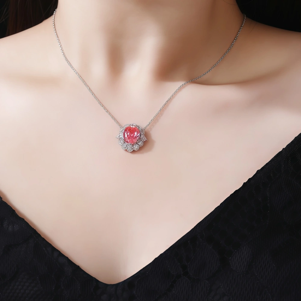 WINKIN WINSIN Brand MST S925 Pure Silver Women's Necklace Electroplated With Platinum High Quality Pink Necklace Jewelry