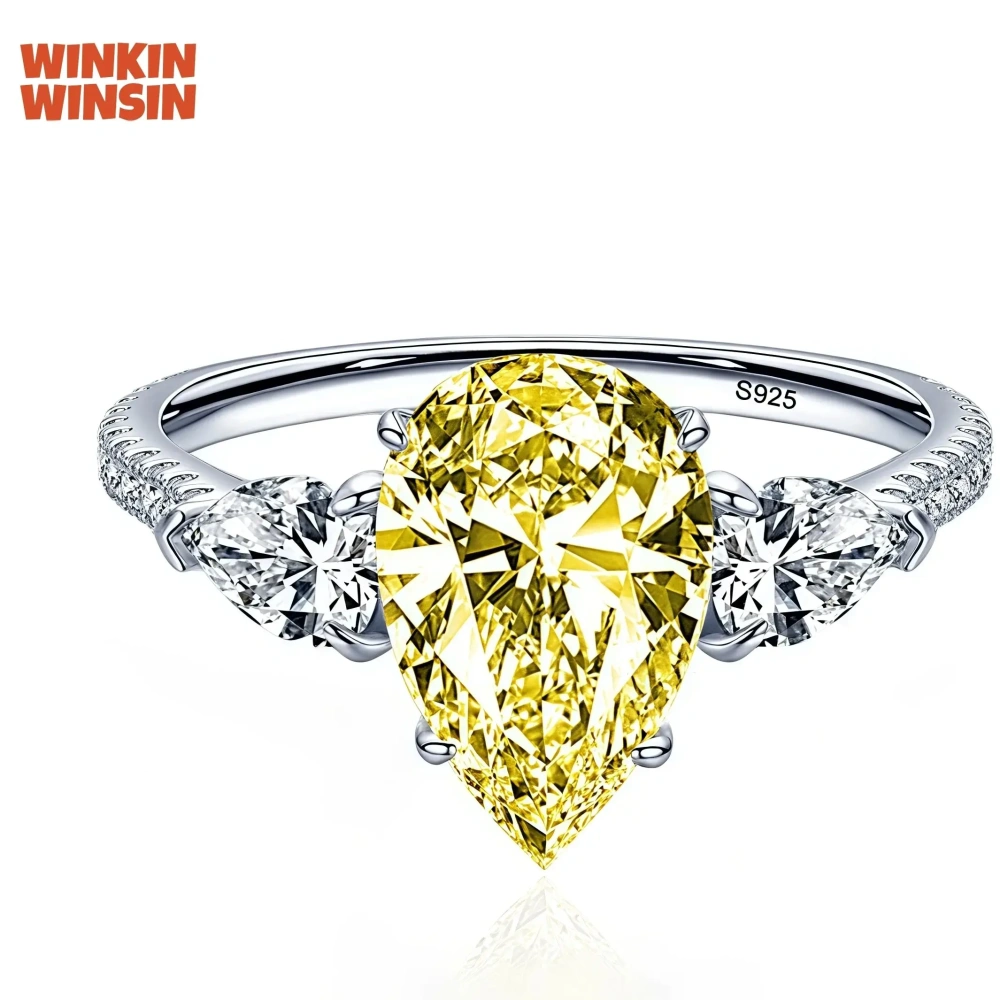 WINKIN WINSIN Brand MST 4.7ct 925 Sterling Silver Synthetic Sapphire Rings For Women High Carbon Diamond Ring Jewelry