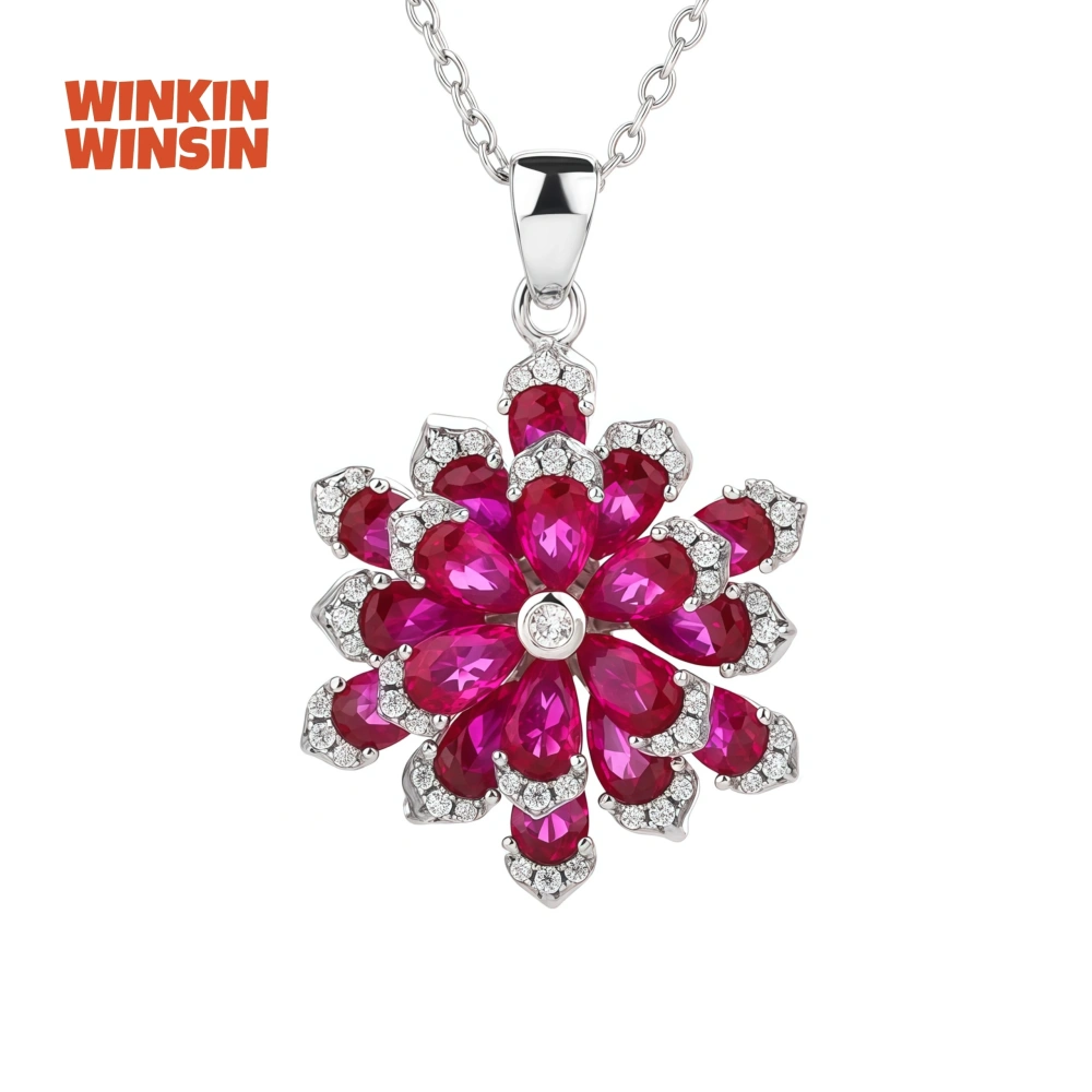 WINKIN WINSIN Brand MST Eternal Flower S925 Pure Silver Necklace Women's Plated Platinum High Carbon Diamond Flower Necklace