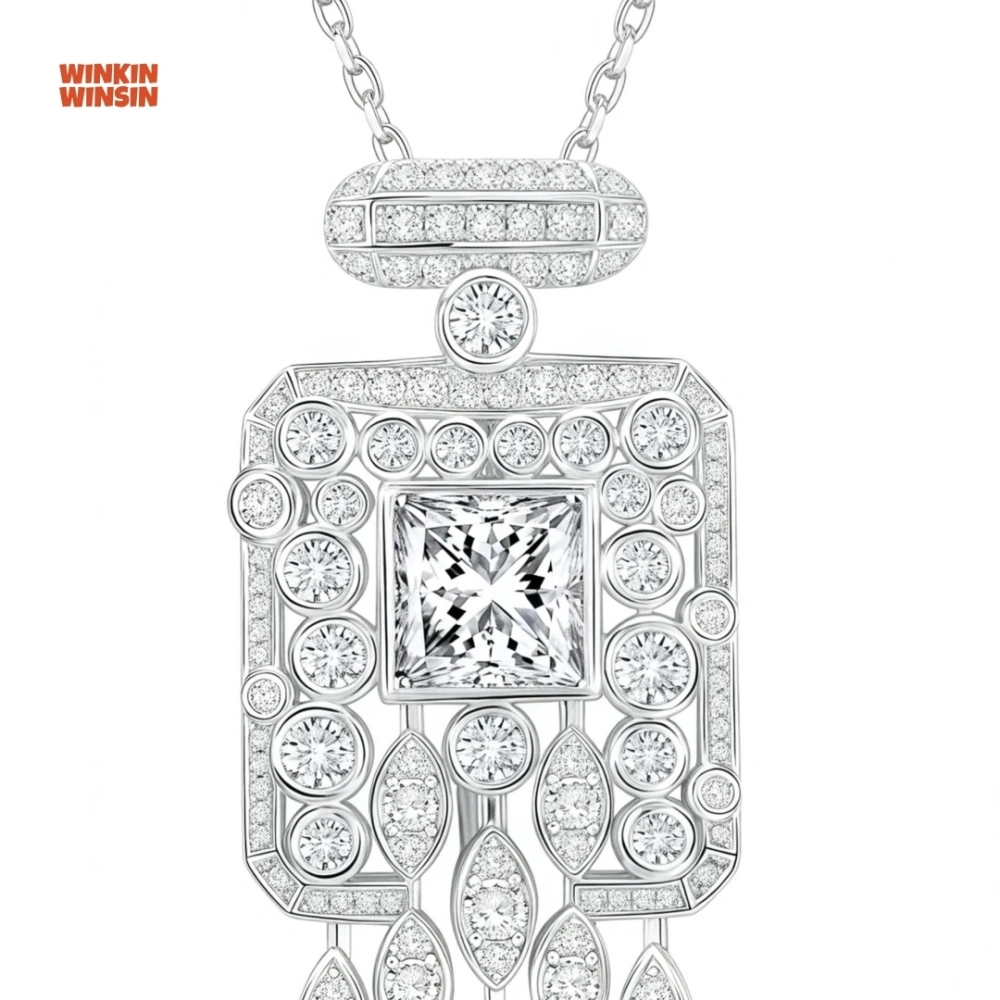 WINKIN WINSIN Brand MST 925 Sterling Silver Perfume Bottle Tassel Water Drop Diamond Necklace High Carbon Diamond Jewelry Women