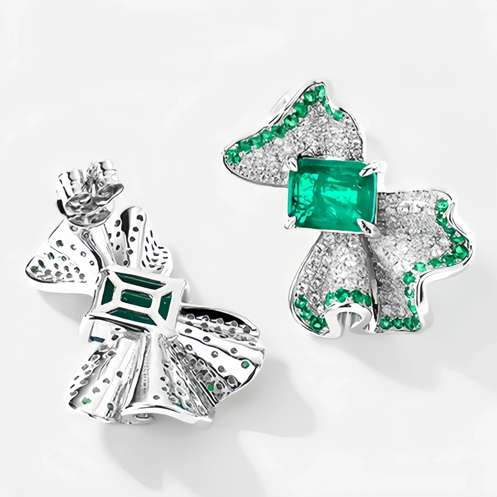 WINKIN WINSIN Brand MST Sterling Silver Bowknot Emerald Earring Lab Grown Gemstones High Carbon Diamond Stud Earrings Jewelry