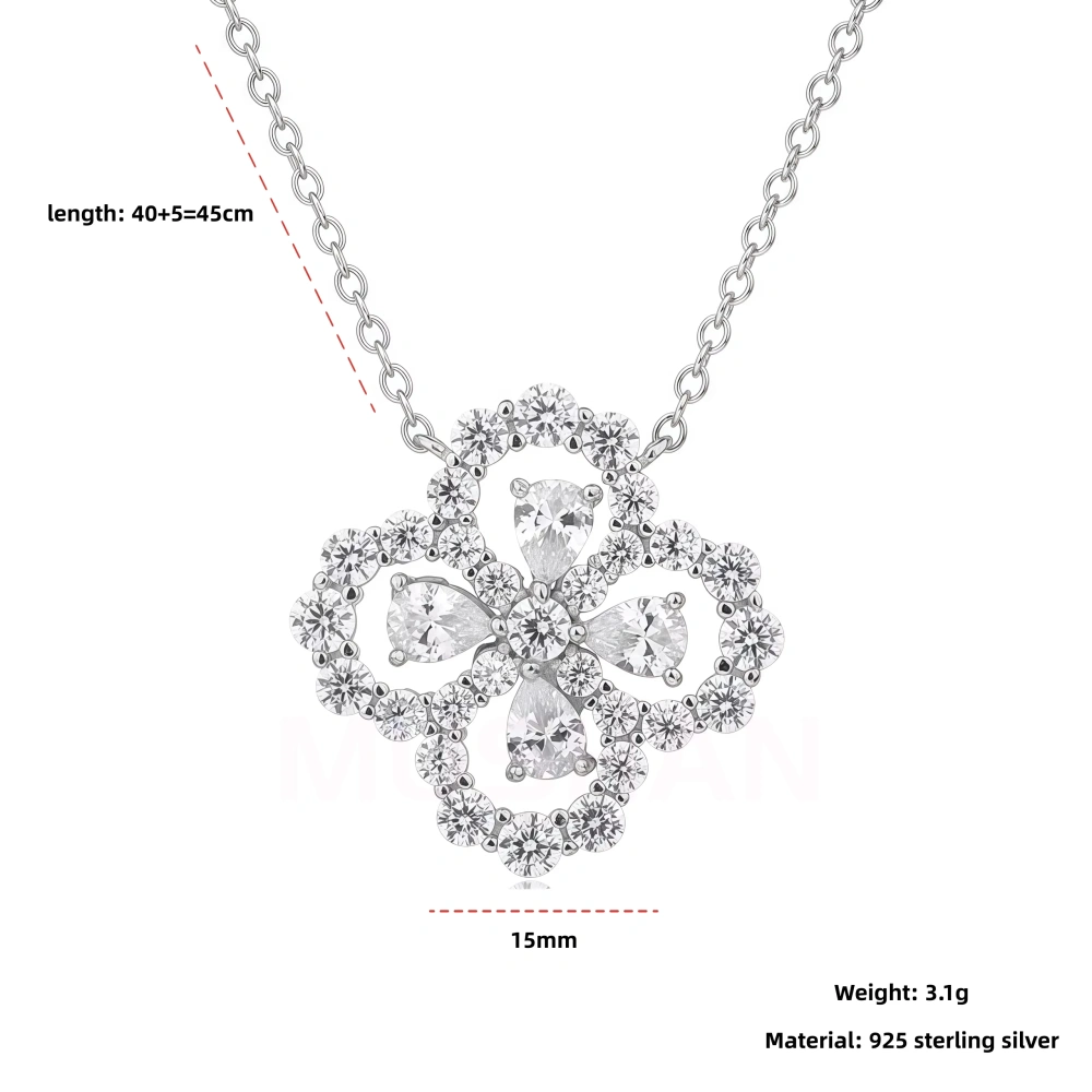 WINKIN WINSIN Brand MST 925 Sterling Silver Pendants Necklace Woman Certificated Clover Necklaces High Carbon Jewelry