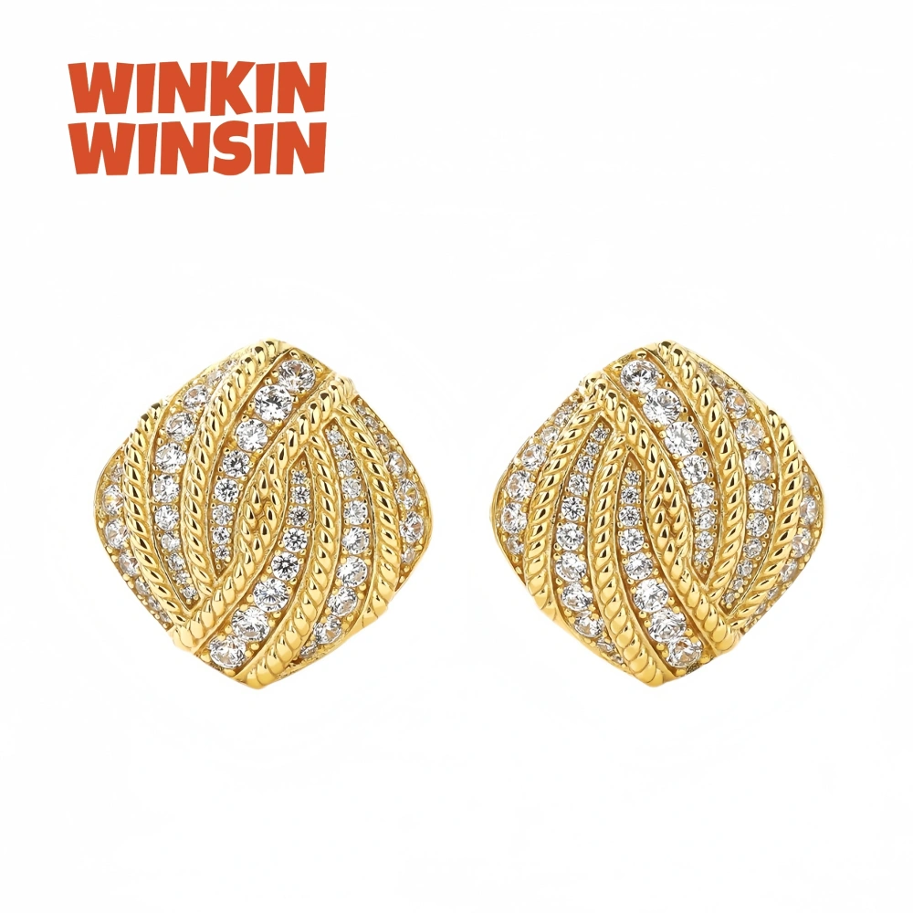 WINKIN WINSIN Brand MST 18k Gold Plated 925 Sterling Silver Square Earrings Lab Grown High Carbon Diamond Earrings Fine Jewelry