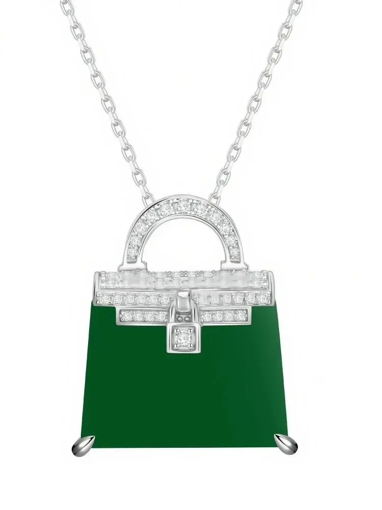 WINKIN WINSIN Brand MST Luxury 925 Sterling Silver Handbag Pendant Necklace Jewelry For Woman Ladies Green Gemstones Pendants