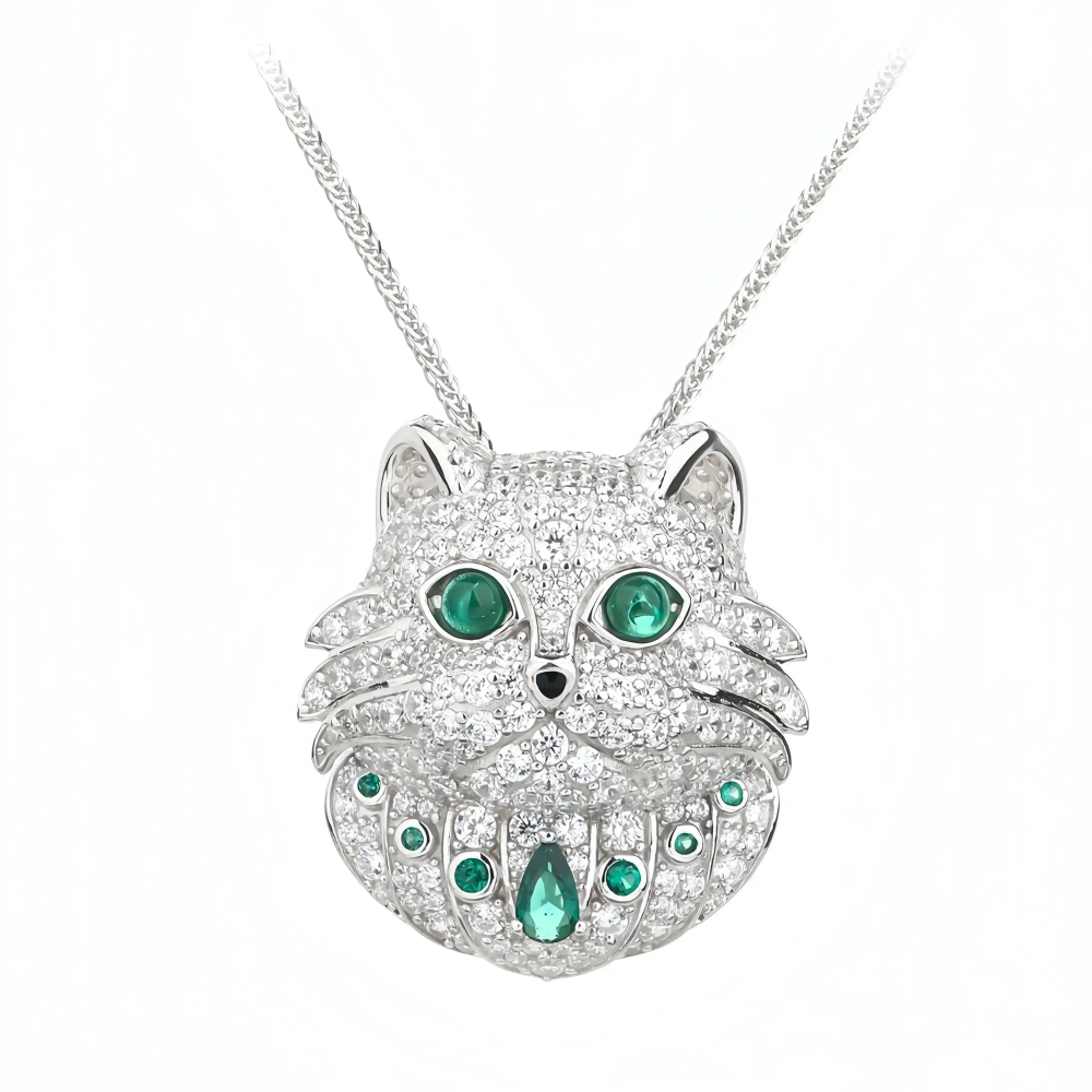 WINKIN WINSIN Brand MST Persian Cat Lab Grown Diamond Gemstones Pendant Chain 925 Sterling Silver Pendant Necklace Jewelry