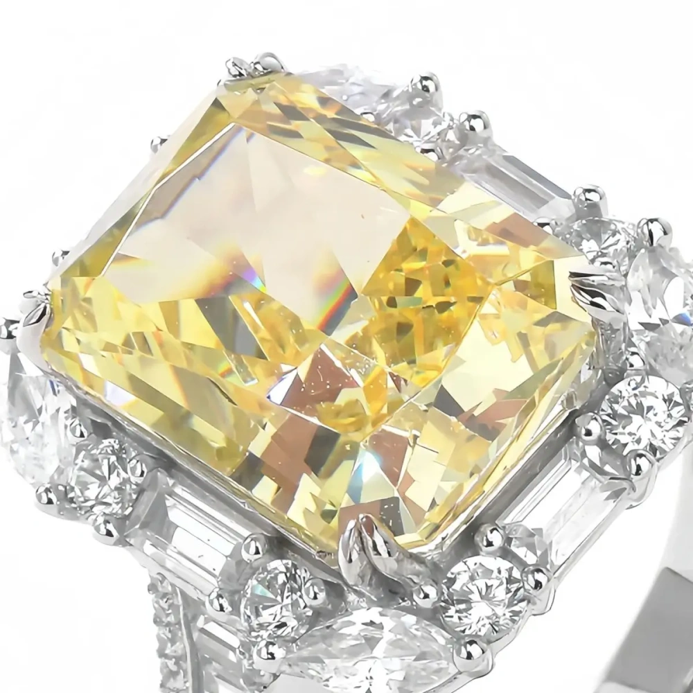 WINKIN WINSIN Brand 925 Sterling Silver Square Yellow Diamond Ring High Carbon Diamond Lab Grown Gemstones Rings Fine Jewelry