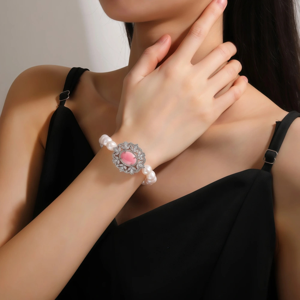 WINKIN WINSIN Brand MST S925 Pure Silver Pearl Bracelet Light Luxury Gold Plated High Carbon Diamond 8mm Designer Bracelet