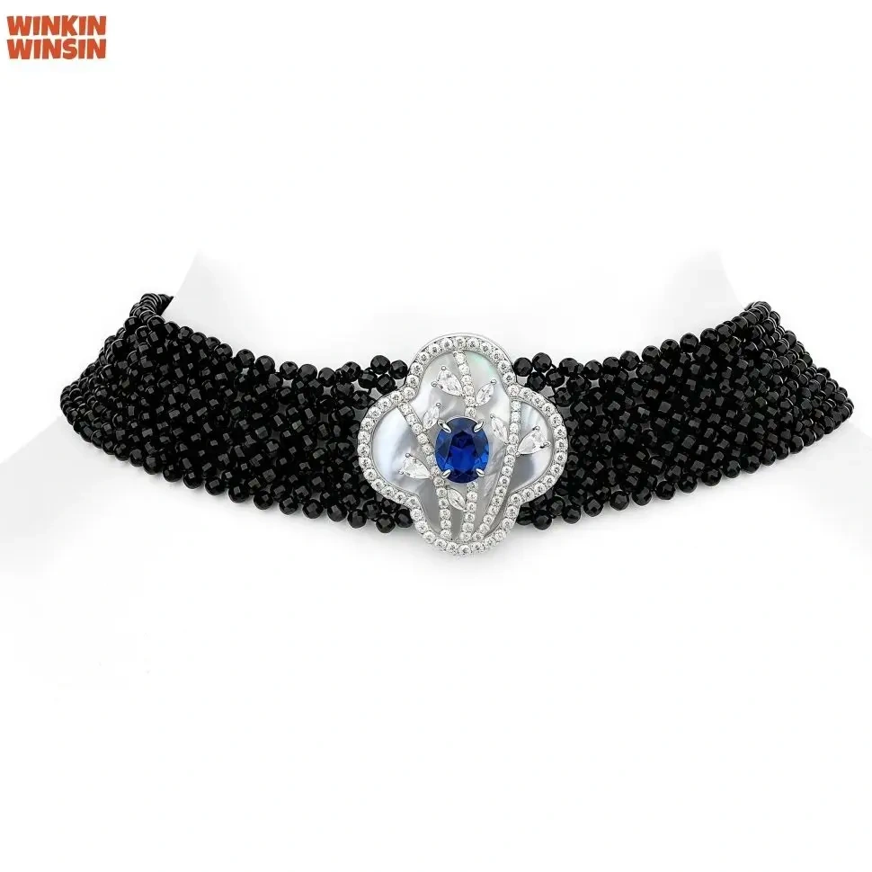 WINKIN WINSIN Brand MST Lab Grown Gemstones Collar Choker Crystal Multi-layer Necklace 925 Sterling Silver Necklaces Jewelry