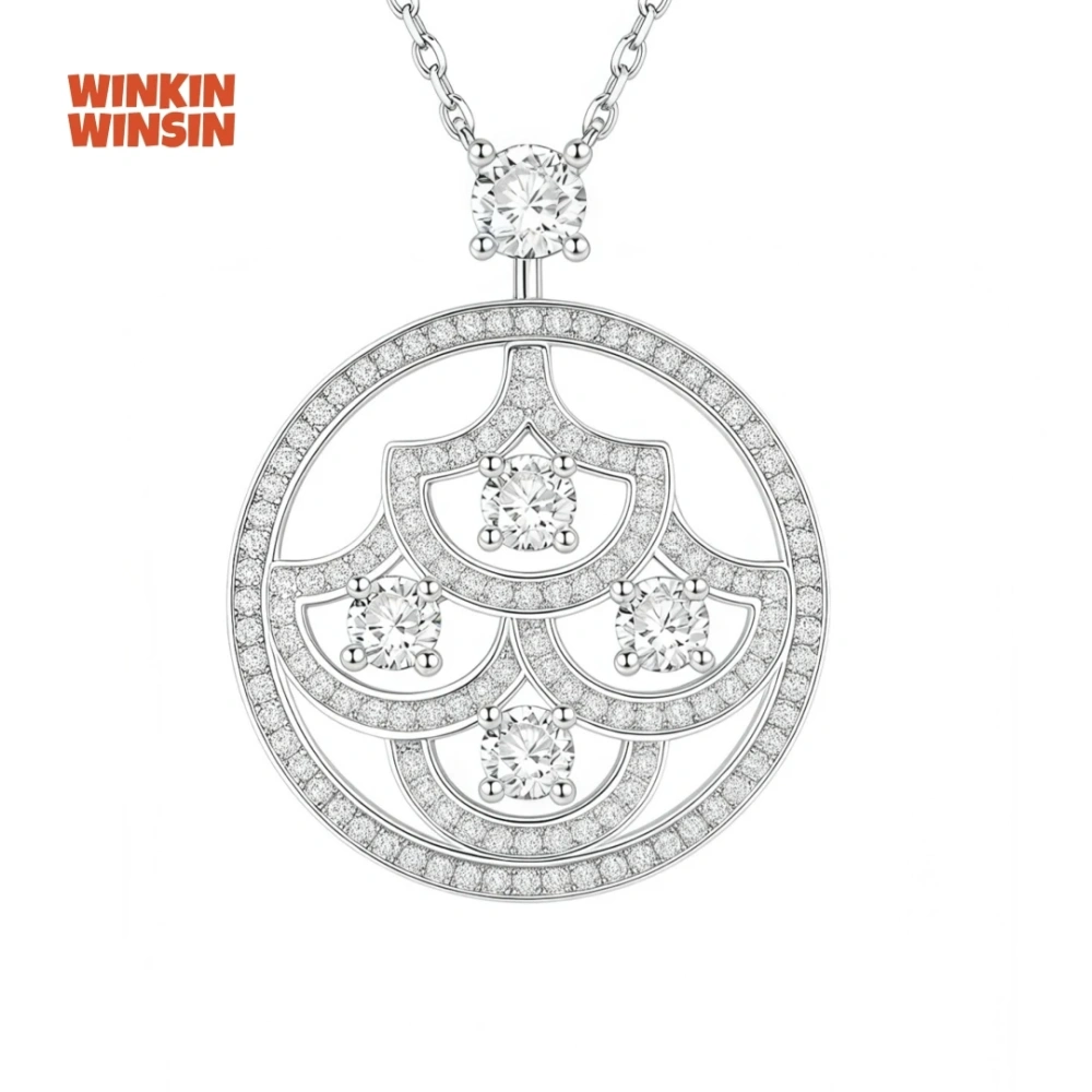 WINKIN WINSIN Brand MST 925 Sterling Silver Pendants Necklace For Woman Sweater Dress Necklaces High Carbon Diamond Jewelry