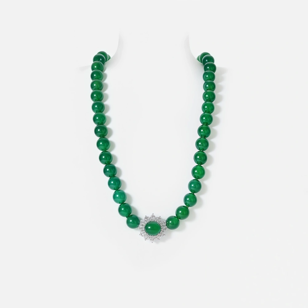 WINKIN WINSIN Brand MST Natural Green Agate Necklace S925 Silver Gold-Plated High Carbon Diamond 12mm Bead Necklace Jewelry