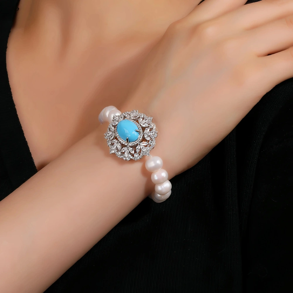 WINKIN WINSIN Brand MST S925 Pure Silver Pearl Bracelet Light Luxury Gold Plated High Carbon Diamond 8mm Designer Bracelet