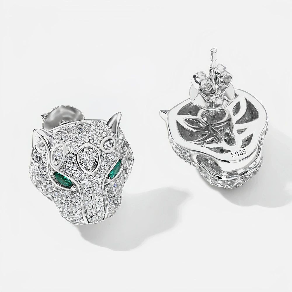 WINKIN WINSIN Brand MST Full Diamond Leopard Head Zircon Stud Earrings 925 Sterling Silver Stud Earrings For Women Fine Jewelry