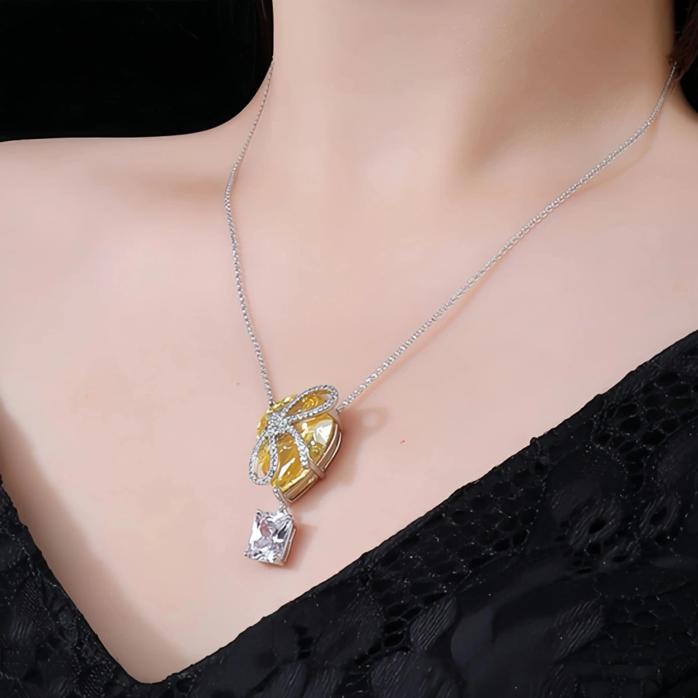 WINKIN WINSIN Brand MST Luxury Lab Grown Gemstones Yellow Diamond Bow S925 Pure Silver Necklace for Women Necklace Jewelry