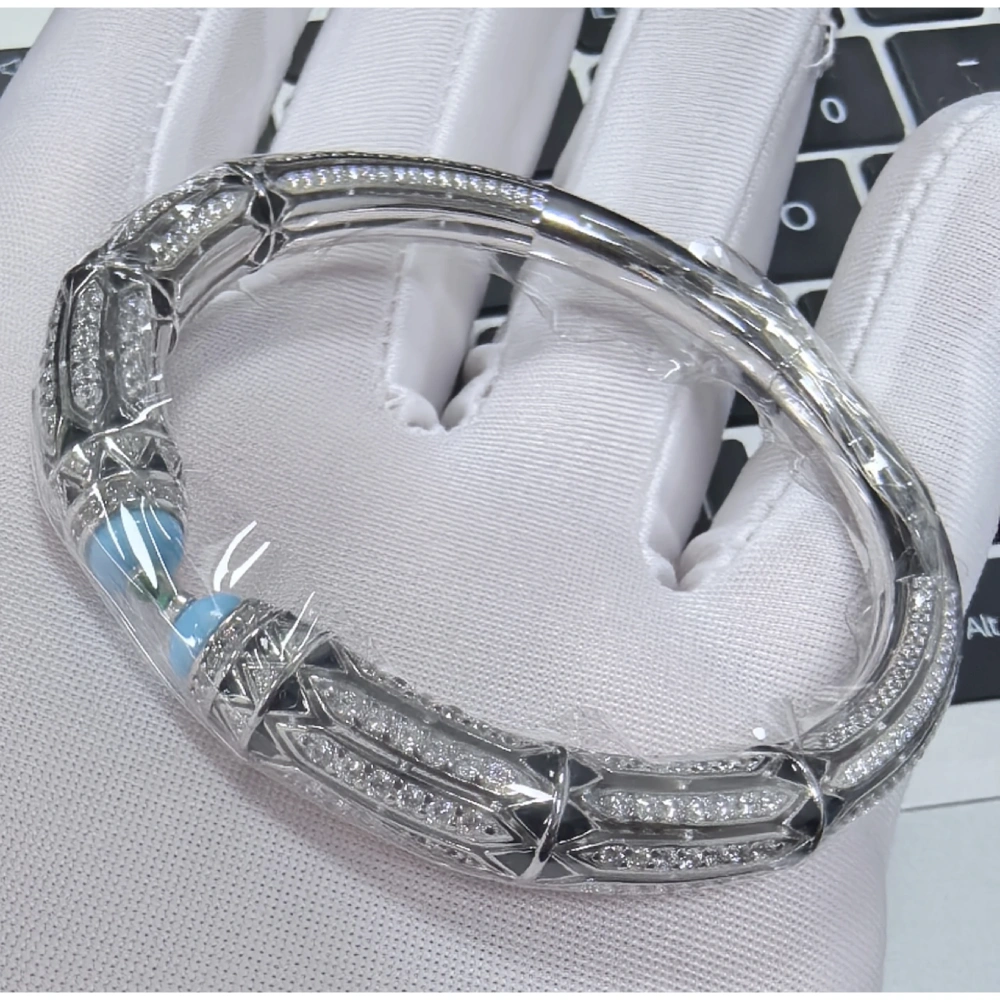 WINKIN WINSIN Brand MST 925 Sterling Silver Bracelet 18k Gold Plated Bangle High Carbon Diamond Blue Turquoise Bracelets Jewelry