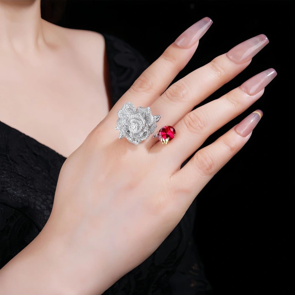 WINKIN WINSIN Brand MST 925 Sterling Silver Rose 18K Gold Plated Zircon Open Ring Lab Grown Gemstones Diamond Rings Fine Jewelry