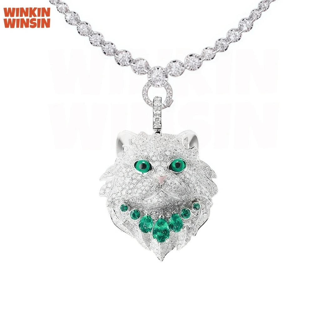 WinkinWinsin Brand Women 925 Sterling Silver Pendant Animal Cat Necklace Cute Cat High Carbon Diamond Pendants Necklaces Jewelry