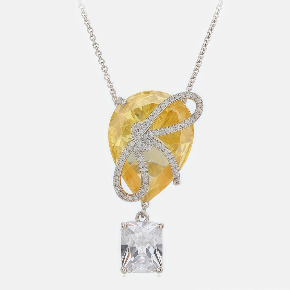 WINKIN WINSIN Brand MST Luxury Lab Grown Gemstones Yellow Diamond Bow S925 Pure Silver Necklace for Women Necklace Jewelry