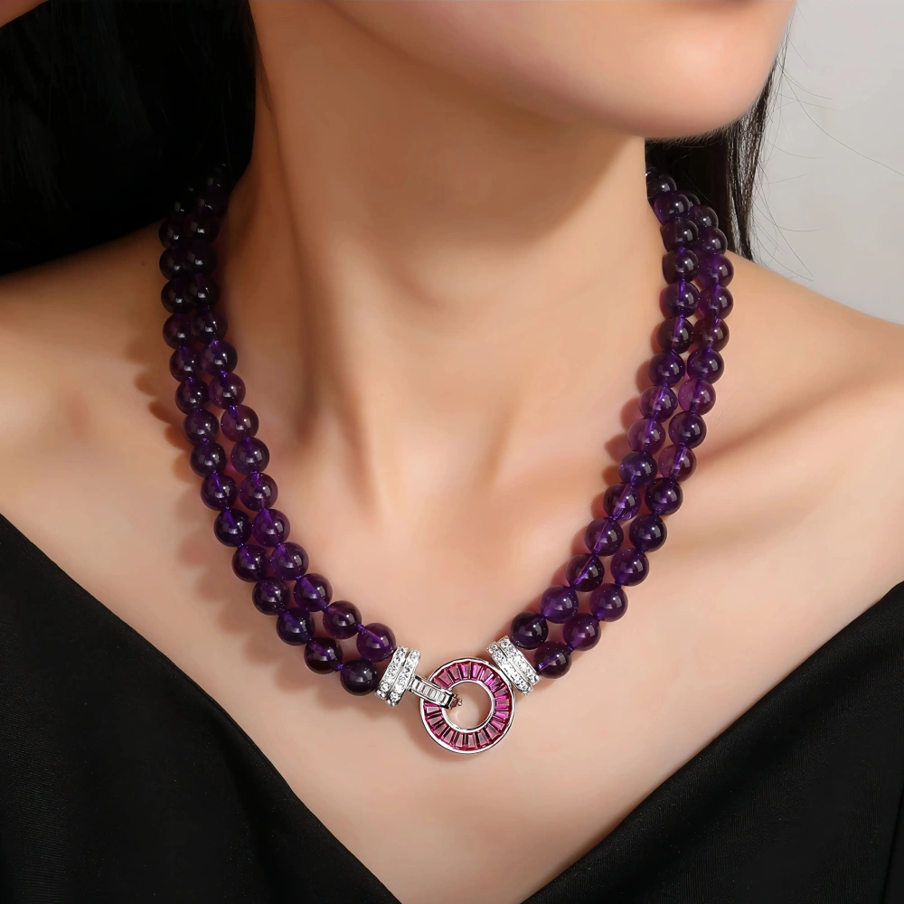 WINKIN WINSIN Brand MST Natural Amethyst Necklace For Women S925 Silver Gold Plated 8mm High Carbon Diamond Necklace Jewelry ﻿