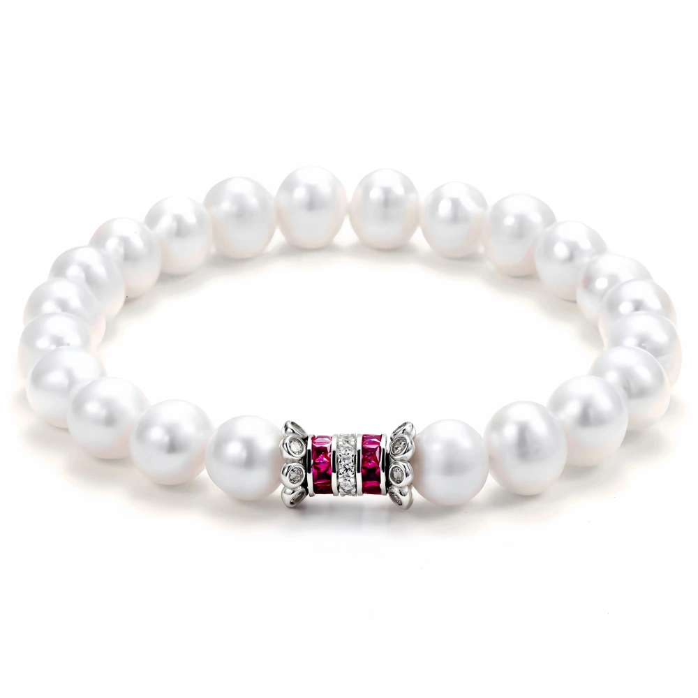 WINKIN WINSIN Brand S925 Pure Silver Women's High Quality Pearl Bracelet With Gold Plated High Carbon Diamond Bracelet Jewellery