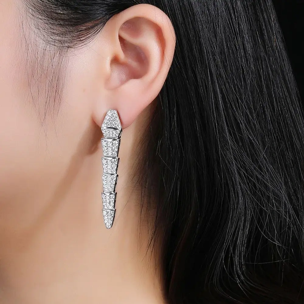 Winkin Winsin Brand MST Top Quality Snake Pendant Earrings 925 Sterling Silver Tassel Stud Drop Earrings For Women Jewelry