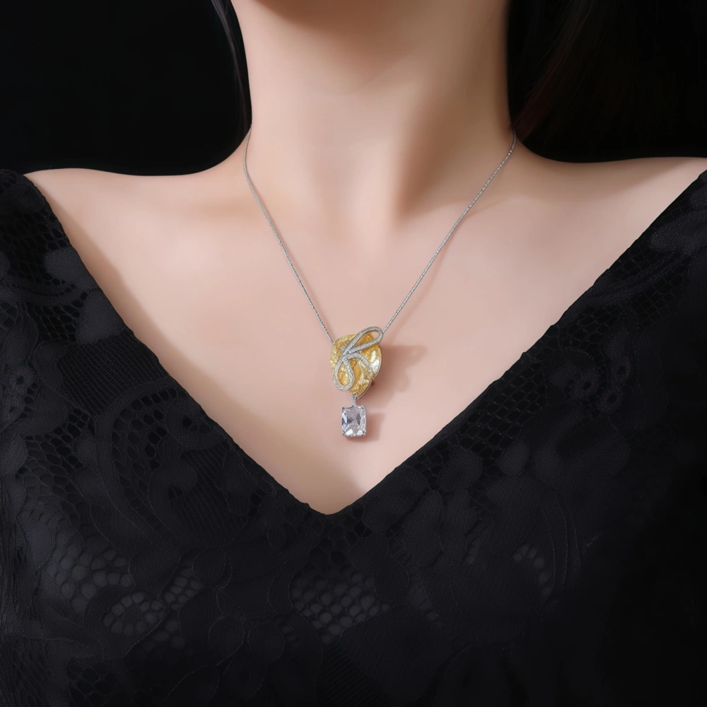 WINKIN WINSIN Brand MST Luxury Lab Grown Gemstones Yellow Diamond Bow S925 Pure Silver Necklace for Women Necklace Jewelry
