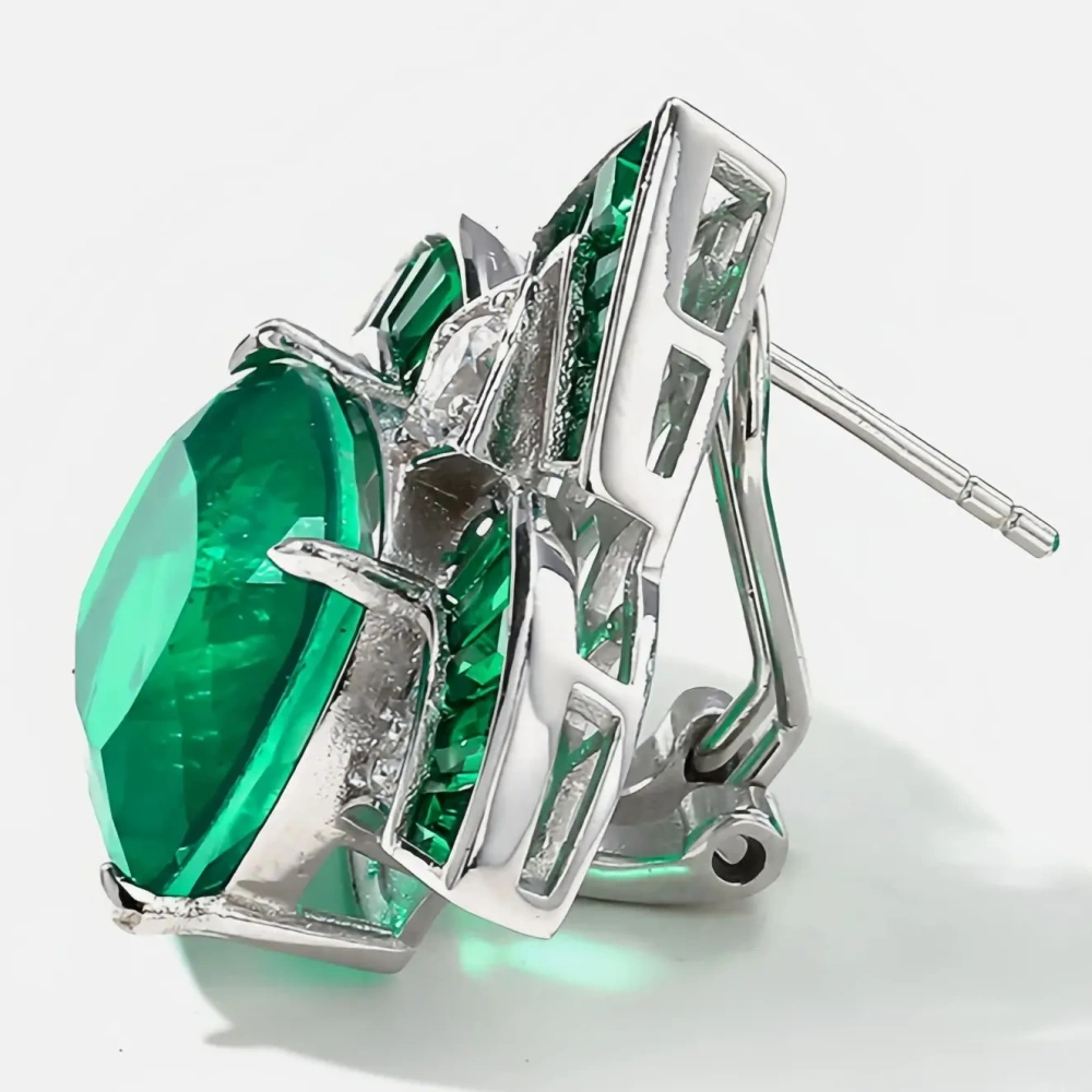 WINKIN WINSIN Brand MST Sterling Silver Fan Shaped Emerald Earring Lab Grown Gemstones High Carbon Diamond Stud Earrings Jewelry