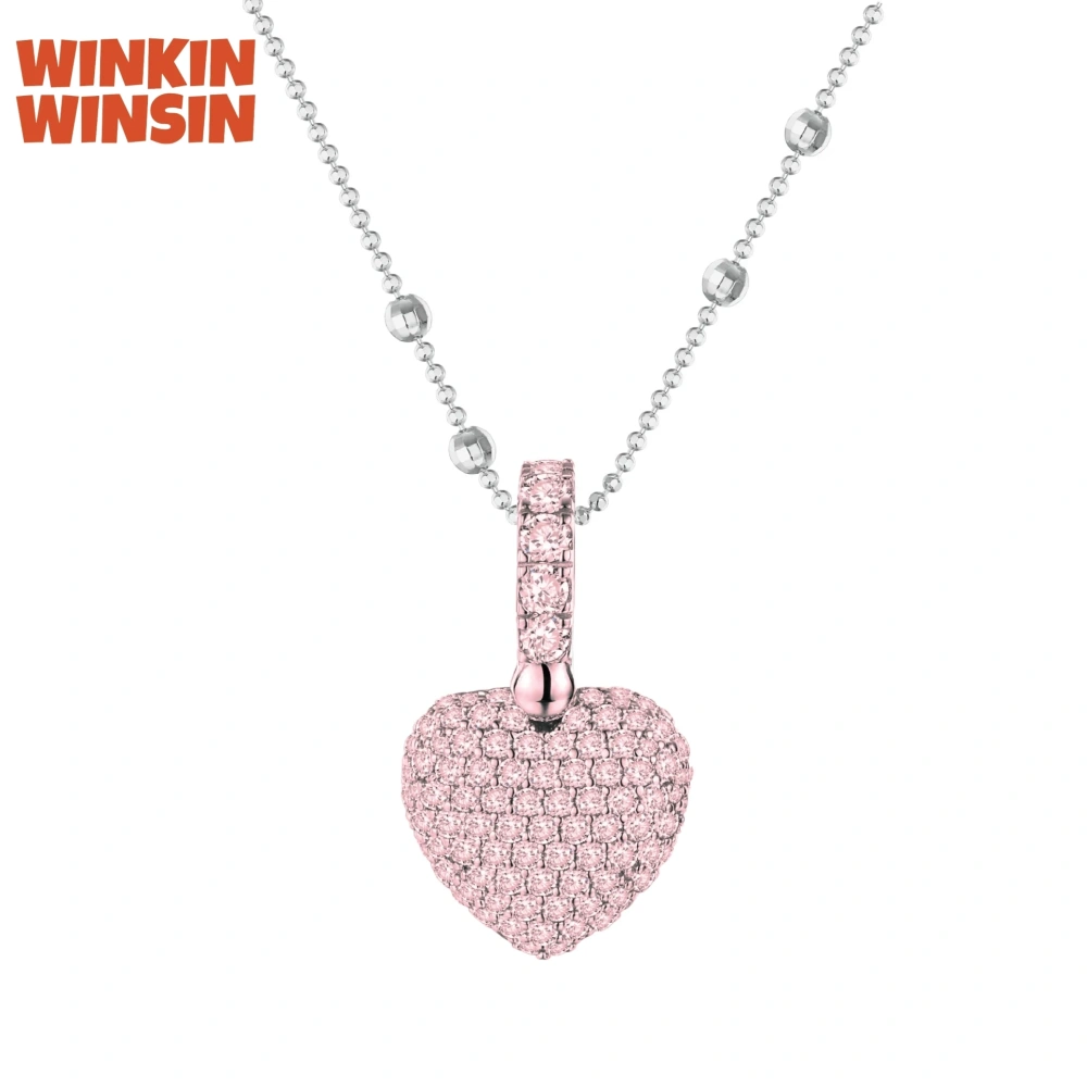 WINKIN WINSIN Brand MST 18k Gold Plating Heart Pendant Chain Necklace Pink Diamond Gemstones Jewelry 925 Sterling Silver Pendant