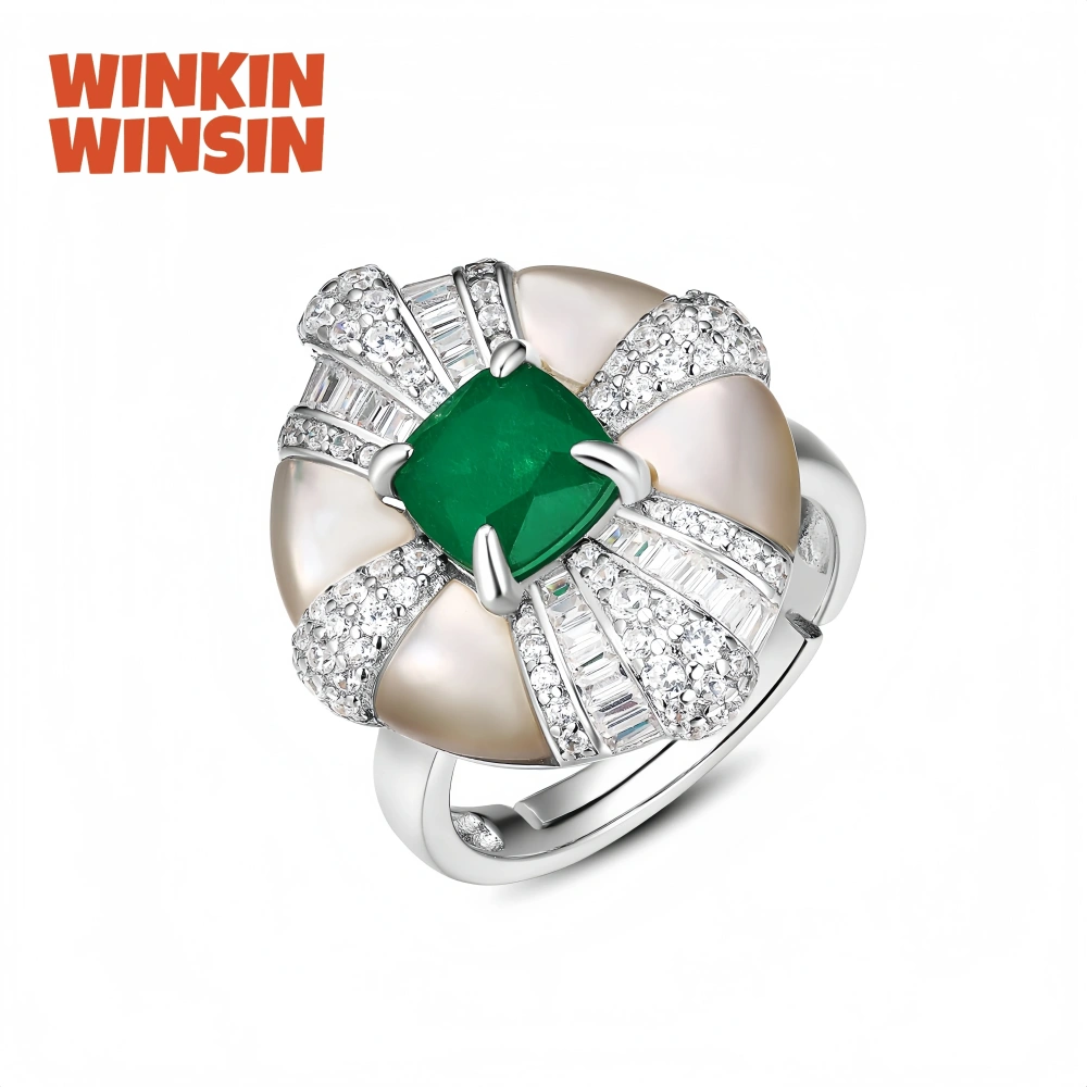 WINKIN WINSIN Brand MST 925 Sterling Silver Round Shell Emerald Ruby Rings Lab Grown High Carbon Diamond Ring Fine Jewelry