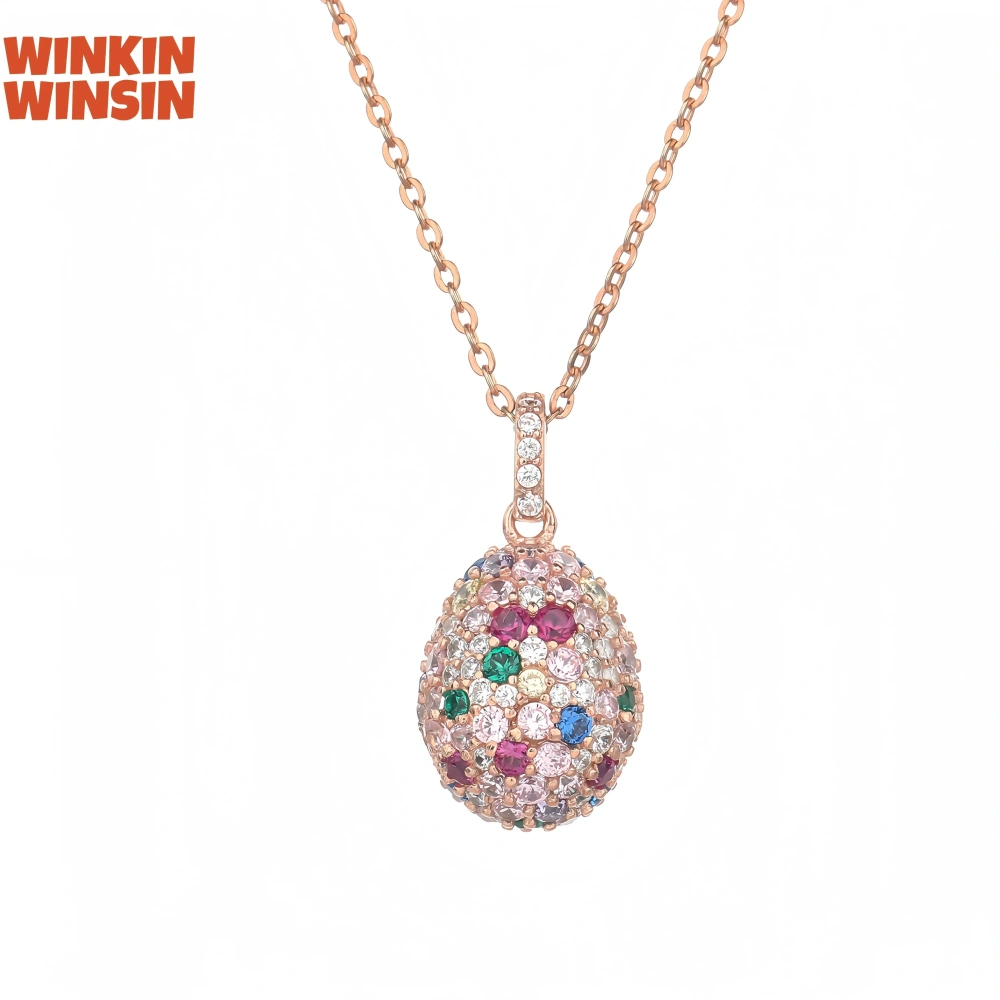 WINKIN WINSIN Brand MST Rose Gold Duo Bao Easter Egg Pendant Chain Necklace Jewelry 925 Sterling Silver Pendant