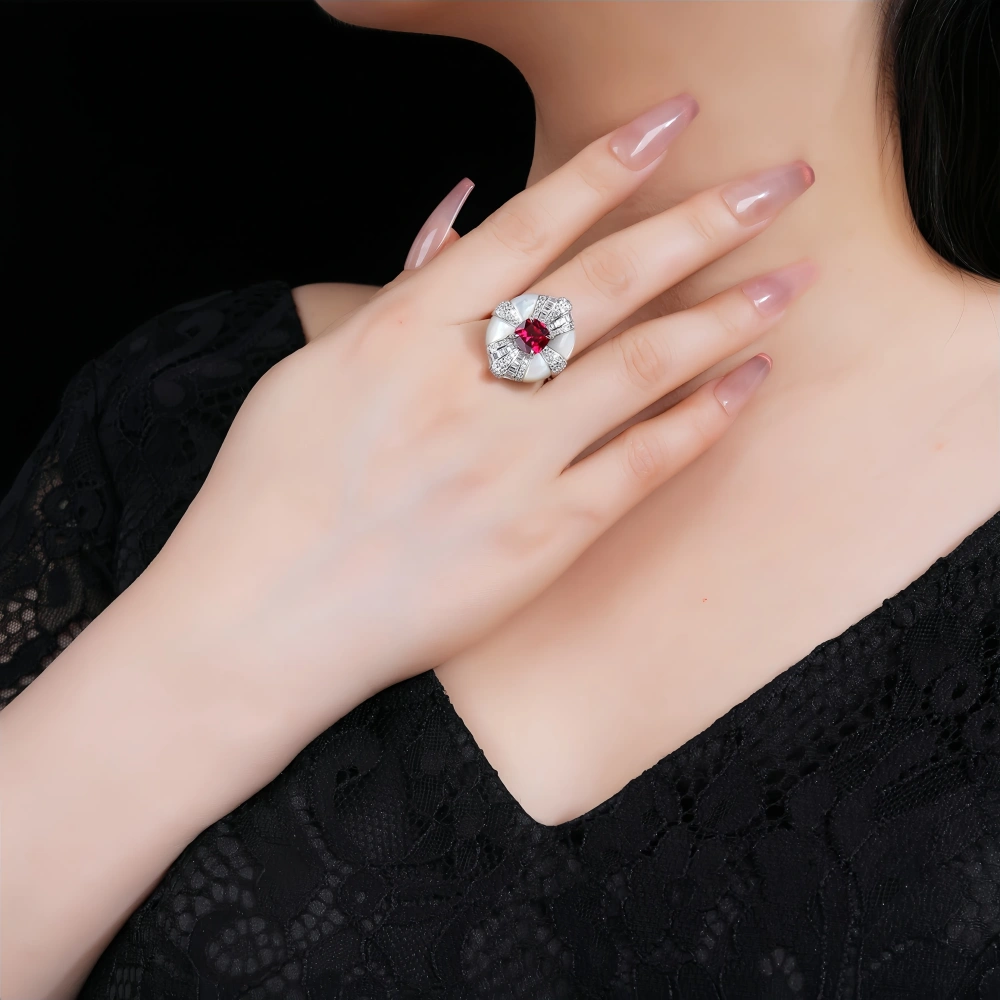 WINKIN WINSIN Brand MST 925 Sterling Silver Round Shell Emerald Ruby Rings Lab Grown High Carbon Diamond Ring Fine Jewelry