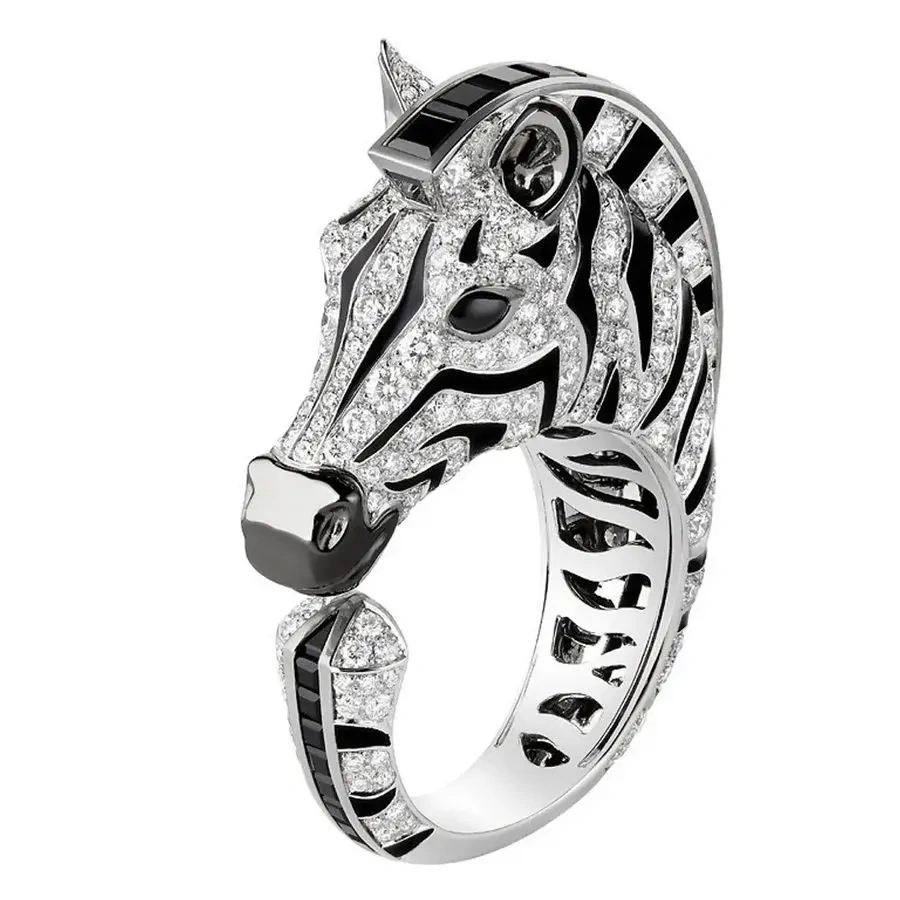 WINKIN WINSIN Brand MST 925 Sterling Silver Zebra Enamel Rings For Women High Quality Zircon Gemstones Ring Jewelry