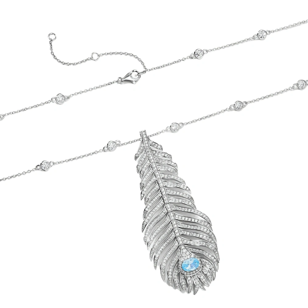 WINKIN WINSIN Brand 925 Sterling Silver Peacock Feather Necklaces Pendants Zircon Gemstones Necklace Pendant Jewelry For Women