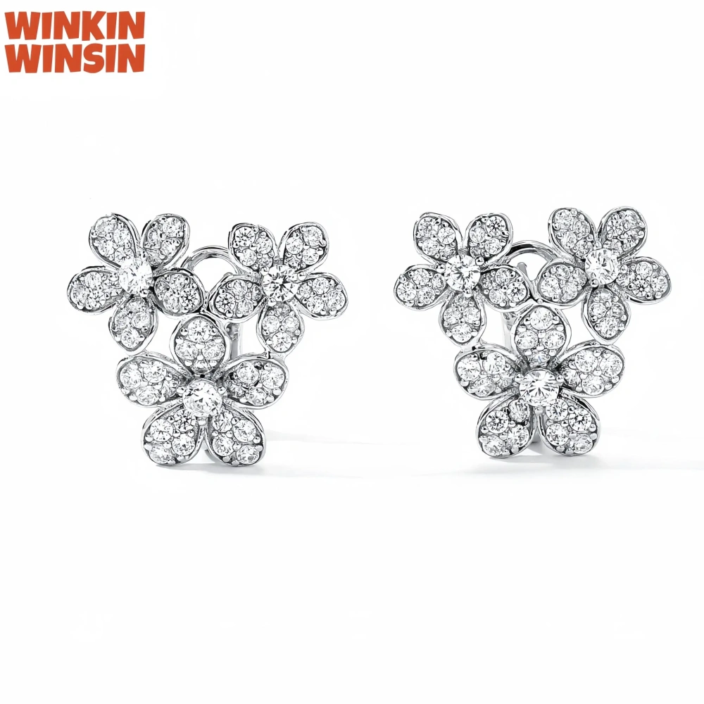WINKIN WINSIN Brand MST Three Flower Petal High Carbon Diamond Earring For Woman 925 Sterling Silver Stud Earrings Jewelry