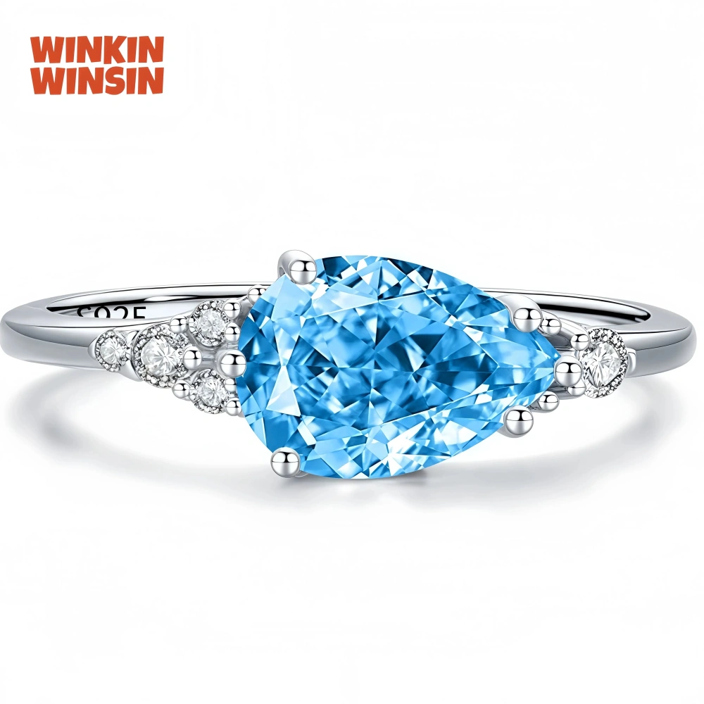 WINKIN WINSIN Brand MST Fashion 925 Sterling Silver Ring Women 2ct Luxury Designer High Carbon Diamond Water Drop Rings Jewelry