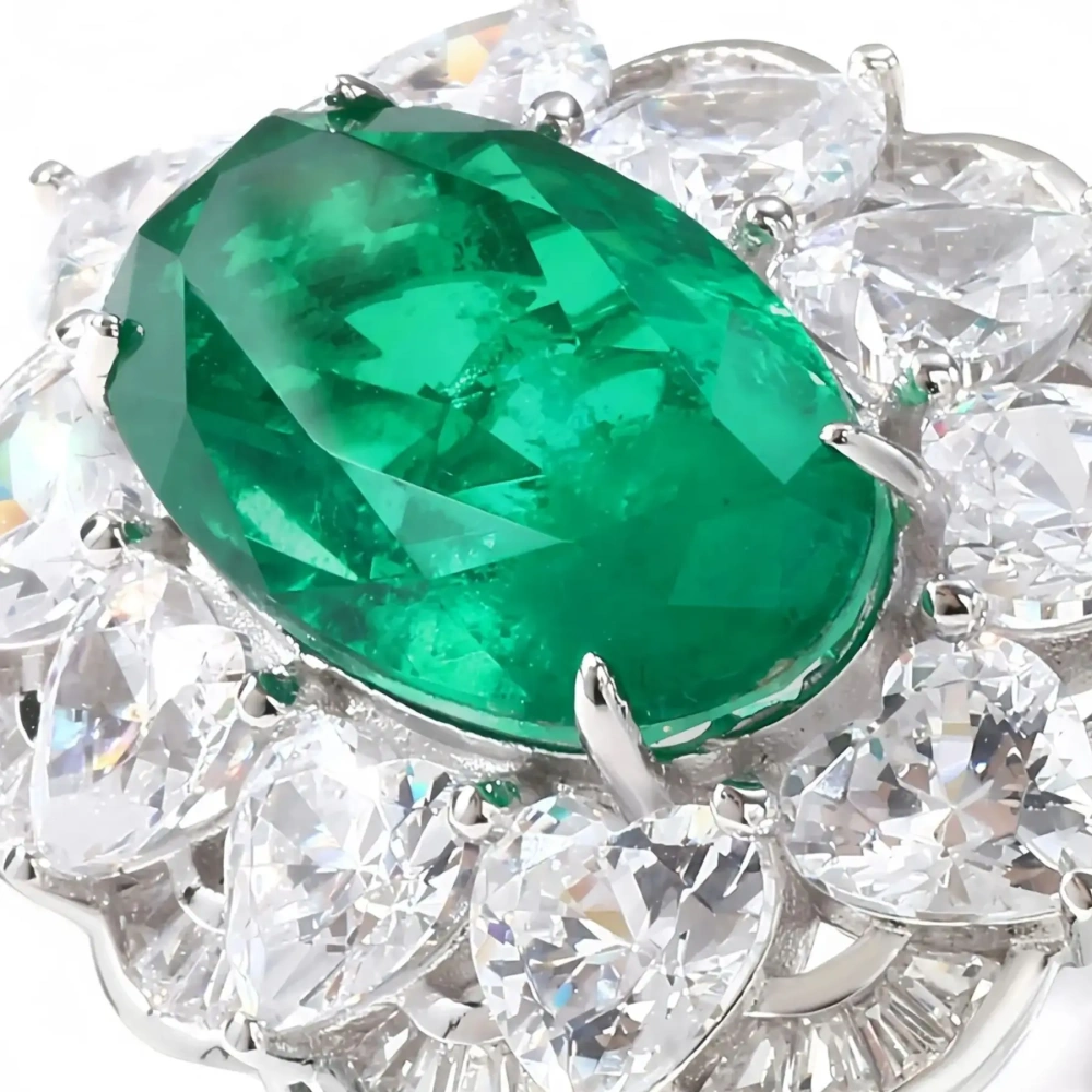 WINKIN WINSIN Brand MST 925 Sterling Silver Lab Grown Gemstones Emerald Ring Lab Grown High Carbon Diamond Rings Jewelry