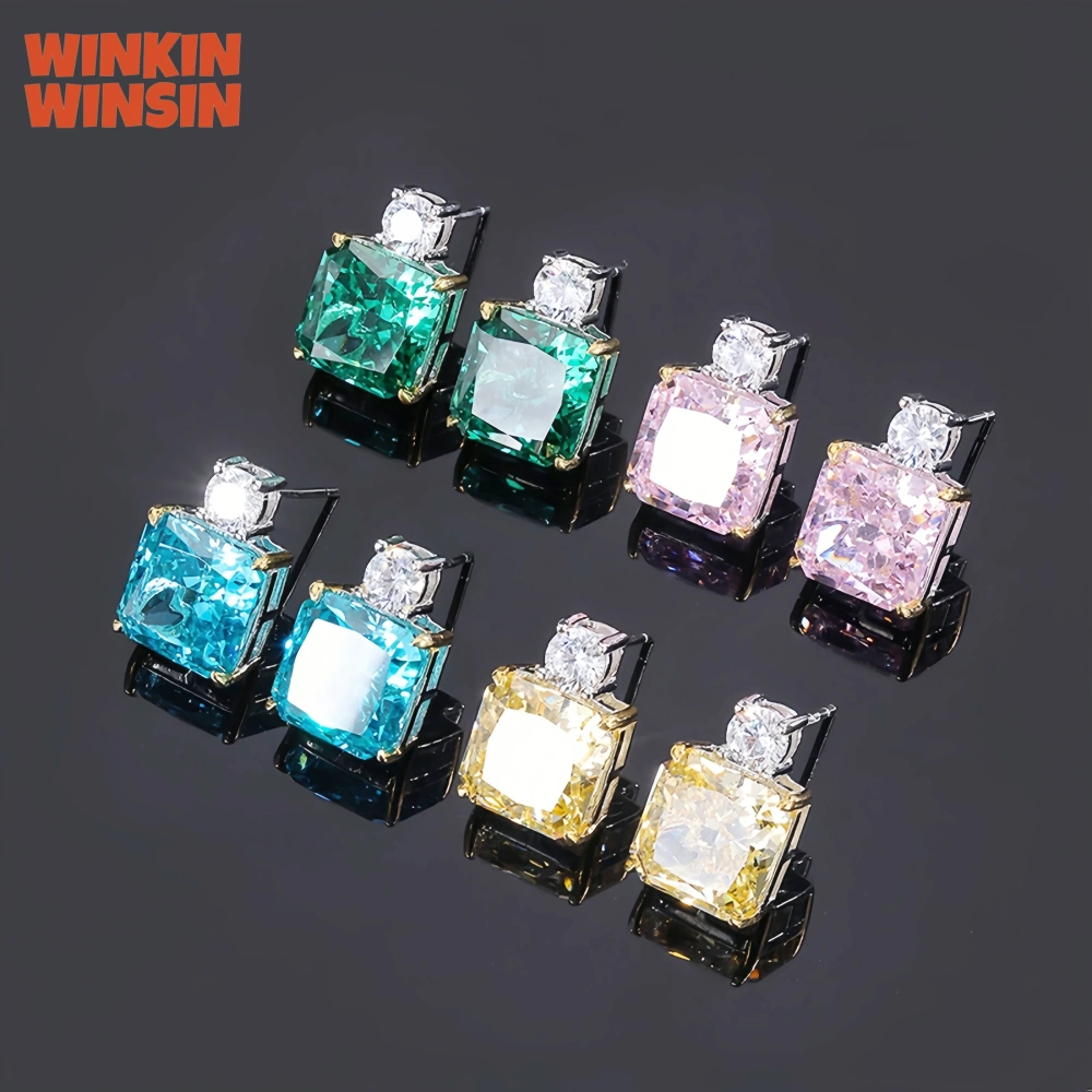 WINKIN WINSIN Brand Real 925 Sterling Silver Stud Earrings For Woman High Carbon Diamond Gemstones Earring Stud Fine Jewelry