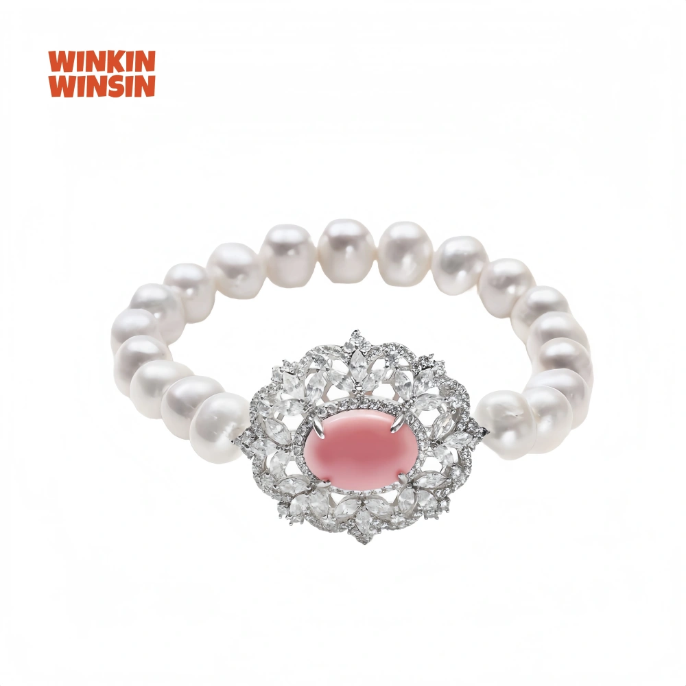 WINKIN WINSIN Brand MST S925 Pure Silver Pearl Bracelet Light Luxury Gold Plated High Carbon Diamond 8mm Designer Bracelet