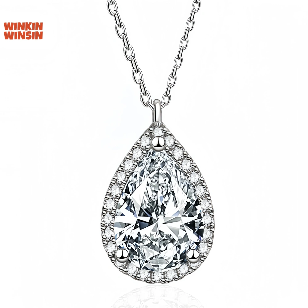 WINKIN WINSIN 925 Sterling Silver Chain Necklace For Women Moissanite Gemstones Diamond Water Droplet Pendants Necklaces Jewelry