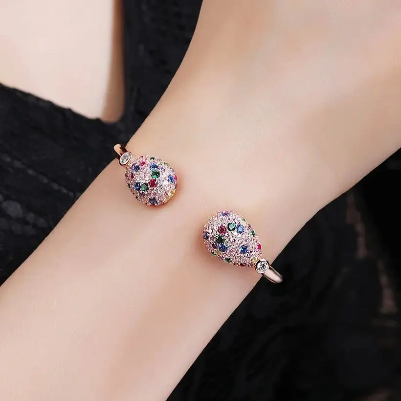 WINKIN WINSIN Brand MST 925 Sterling Silver Bracelet High Carbon Diamond Duo Bao Easter Egg Rose Gold Opening Bracelets Jewelry
