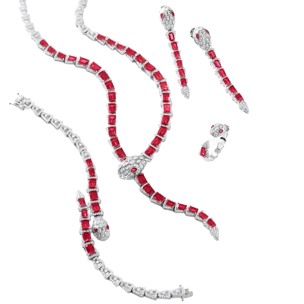 Winkin Winsin Lab Grown Emerald Ruby Gemstones Snake Earrings 925 Sterling Silver Tassel Stud Drop Earrings For Women Jewelry