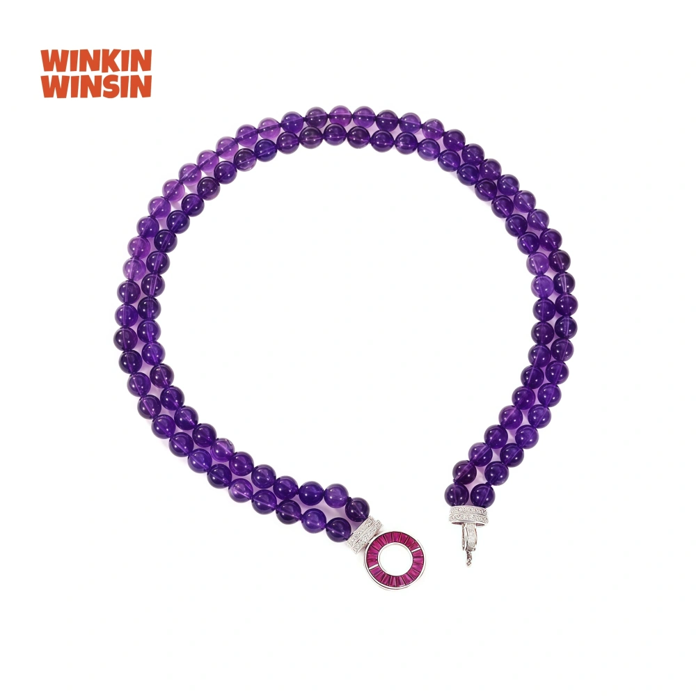 WINKIN WINSIN Brand MST Natural Amethyst Necklace For Women S925 Silver Gold Plated 8mm High Carbon Diamond Necklace Jewelry ﻿