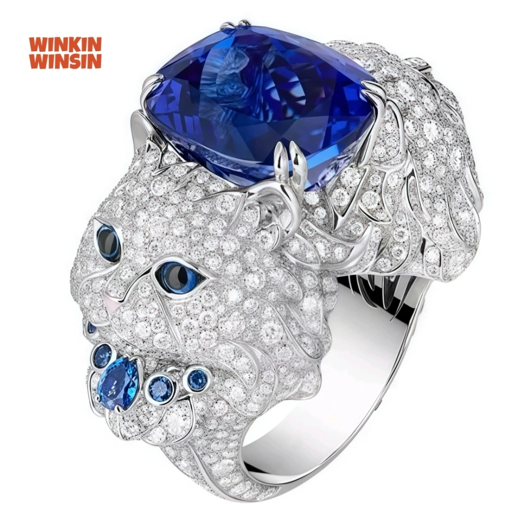 Winkin Winsin Luxury 925 Sterling Silver Ring Lab Grown Gemstones For Women Wladimir Cat Ring High Carbon Diamond Rings Jewelry