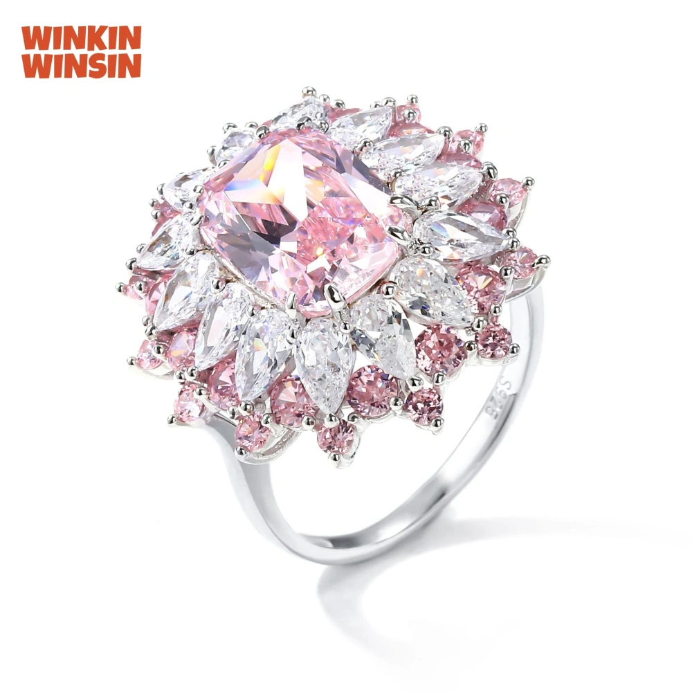 WINKIN WINSIN Brand MST 925 Sterling Silver Pink Gemstones Rings For Women High Quality Diamond Rings Jewelry