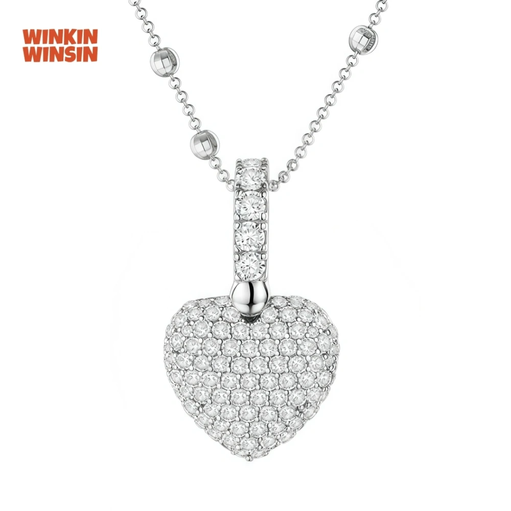 WINKIN WINSIN Brand MST 18k Gold Plating Heart Pendant Chain Necklace Pink Diamond Gemstones Jewelry 925 Sterling Silver Pendant