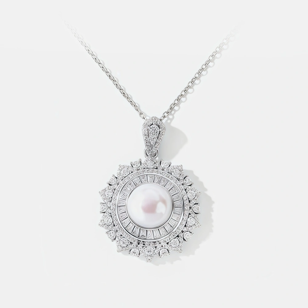 WINKIN WINSIN Brand Natural Freshwater Pearl 925 Sterling Silver Plated With Platinum And High Carbon Diamond Necklace Jewelry
