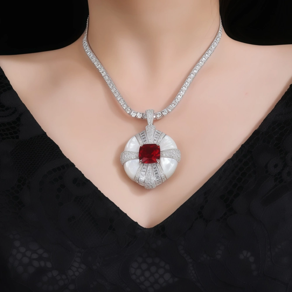 WINKINWINSIN Brand MST Ruby S925 Sterling Silver Women Necklace Electroplated With Platinum High End Retro Certificated Necklace